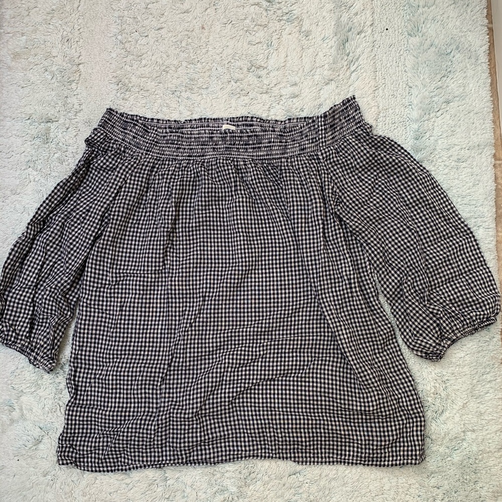 Checker print off the shoulder shirt